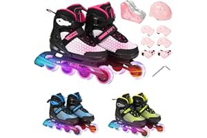 ALLINLIFE Patines en Línea,Patines en Línea para Niños y Adolescentes,Patines 4 Ruedas con Ruedas Luminosas con Tamaño Ajustable,Patines en Línea para Niños y Niñas Uso en Interiores y Exteriores