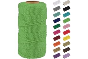 Uiopa Macrame Corde 2mm x 100m, Naturel Fil Macramé Fil de Coton Ficelle Corde, DIY Cordelette pour Tressée, Tapisserie de Plante, Tenture Murale, Cadeau Décoration, Emballage (Vert)