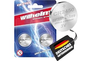 Wilhelm CR2450 Lithium Knopfzellen 3V 600 mAh, ø24,5x5 mm – 2 Stück | Für einen Temperaturbereich von −20 °C bis +60 °C 