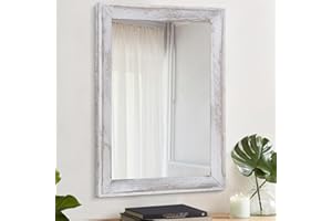 AAZZKANG Specchi da parete 50 x 40 cm rustico legno cornice specchio decorativo casa colonica camera da letto bagno appeso specchio decorazione da parete rettangolare bianco