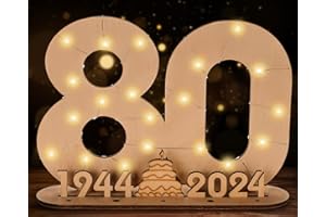 Giftota 2024 Originale Libro Degli Ospiti in Legno per Uomo e Donna - 80 Anni Regali Creativi in Denaro - Regalo di Compleanno in Legno per il 80° Anniversario con Luci LED - DIY Decorazioni in Legno