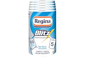 Regina Blitz Papel de Cocina | 5 Rollos | 100 Maxi-Hojas de 3 Capas | Ideal para Limpiar Superficies Domésticas | Sin Pelusas