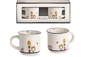 EGAN - Set da 2 Tazze in Ceramica Smaltata, Color Avorio | Adatto a Lavastoviglie e Microonde
