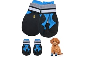 JODSEN Hundeschuhe,4 STK wasserdichte Hundeschuhe mit reflektierenden Riemen Anti-Rutsch-Sohle Outdoor Pfotenschützer Hundeschuhe für kleine mittelgroße Hunde Winter,Blau (S)