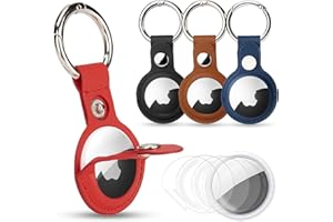 SUHSAI Airtag Lot de 4 étuis pour Apple Air Tag Tracker avec porte-clés en métal, 2 tampons anti-poussière et 4 films de protection d'écran