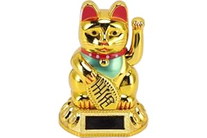 Nimomo Chinesische Glückskatze, China Winkekatzen Dekoration, Lucky Neko, Glückskatzen Wellenarm, Solarlicht Induktionsstatue, Figur für Ornamente für Haus und Auto (Gold)
