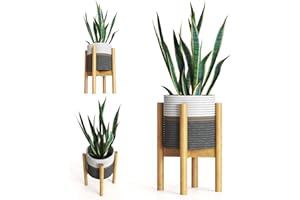 LA CASITA DE AMARA - Conjunto Macetero Textil + Soporte Plantas Bambú para Plantas Artificiales Decorativas o Plantas Naturales Interior. Macetero con Pie para Decoracion Hogar en color Natural