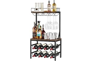 Nuovoware 3-Tier Shot Cabinet with Wine Rack, Freestanding Shot Stand with 8 Bottles for Bar, Versatile Wine Rack, Freestanding Base with Table Top and 8 Glass Holders, Black + Retro Brown