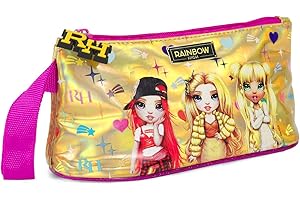 PERLETTI Rainbow High Piórnik dla małych dziewczynek – etui dla dzieci, różowy, do szkoły, przedszkola, kolorowe lalki, piórnik dla małych dzieci, złoty piórnik z holograficznym tłem, 10 x 21 x 8 cm,