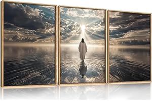 HPNIUB Jesus Canvas Wall Art Set, Jesus Walking On Water Framed Wall Decor Christian Religious Modern Serenity Prayer Art Prints Artwork for Living Room,Bedroom,Farmhouse,Prayer Room 30X40CM