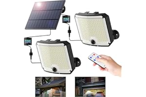 WEBEQER Lampada Solare per Esterni [208LED/3Modes] Luce Solare Led Esterno con Sensore di Movimento,IP67 Impermeabile Faretti Solari a LED da Esterno con Telecomando,Illuminazione di 180°,con Cavo da 5M