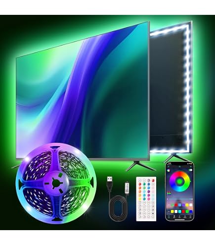 Striscia LED TV 4,4m Enteenly – Retroilluminazione USB RGB Con Telecomando E Microfono, 8 Colori, 4 Modalità Musicali, Per TV 55-75''
