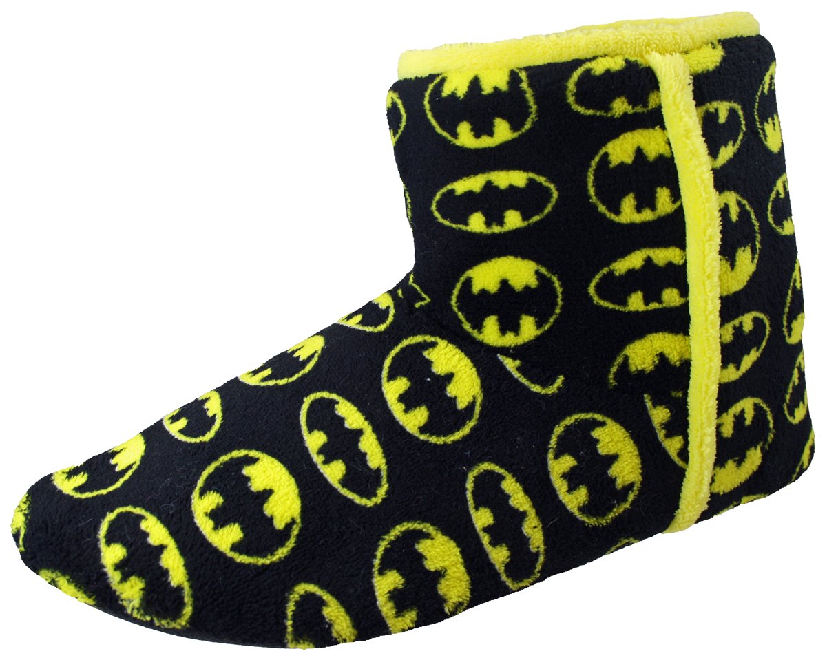 Herren-batman-Hausschuhe-Stiefel-Schwarz-Gelb-Gre-11-12-gratis-batman-socken