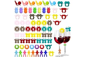 Ouprisks Glasmarkierer, 70Pcs Wiederverwendbarer Glas Markierung Trinkgläser, Glasmarker Silicon, Geeignet für Weingläser, Sektgläser, Getränkegläser, Martinigläser usw