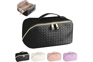TOWWOO Bolsa de Cosméticos Impermeable Bolsa de Maquillaje Bolso de Tocador de Viaje PU Cosméticos Bolso Neceser Maquillaje Cuero Bolsa de Aseo para Viajes,Baño Y Almacenamiento (E1-Negro)