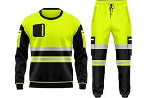 TORO ACTIVA Hi Vis Workwear Fleece Tracksuit Set Open Hem Cuffed Trouser Drawstring Pockets Long Sleeves Sweatshirt Saftey Top & Bottom Set