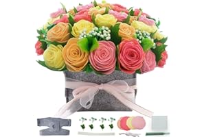 BAZIMA DIY Felt Flower Art Craft Kit, DIY Rose Pot Bonsai Kit, Floral Gifts,Beginner Craft Kit,Arrange Pre-Cut Felt Flowers and Foliage,Red Pink Yellow