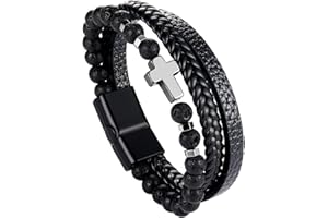 Dochais Męska bransoletka, stal nierdzewna, prawdziwa bransoletka, Jezus Chrystus krucyfiks, bransoletka z krzyżykiem, pleciona bransoletka z naturalnego kamienia, z zapięciem magnetycznym, biżuteria,