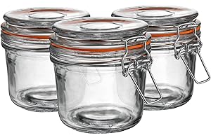 Argon Tableware Glass Jars with Airtight Metal Clip Lid - 350ml/12.3oz - 6 Pack - 4 Colour Seals - Medium Kitchen Storage Container Round Preserving Jar for Pickling, Chutney, Jam, Coffee