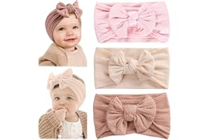 NJCXOLA Lot de 3 Bandeaux pour Bébé Fille en Nylon, Élastiques Doux et Mignons avec Nœuds