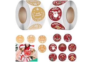 QUNKUN 1000 sztuk naklejek na Boże Narodzenie, Merry Christmas, naklejki bożonarodzeniowe, naklejki na prezenty, rolki na Boże Narodzenie, prezenty na Święto Dziękczynienia, torebki prezentowe – 2,5 cm (C)