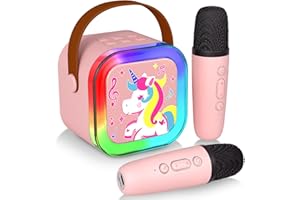 EVOIO Karaoke Machine Kids with 2 Microphones, Mini Karaoke Machine for Girls, Portable Singing Toys for Ages 3 4 5 6 7 8 9 10 11 12 Years Old Birthday, Party, Pink Kids Karaoke Machine Toys