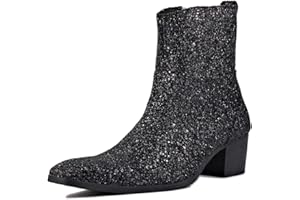 OSSTONE Stivaletto da uomo Chukka in Leather Glitter Stivaletti firmati Scarpe casual tacco Chelsea Stivali con Cerniera OS-JY022-IT-R