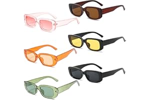Unning 6 Stück Rechteckige Sonnenbrille Damen 90er Vintage Sonnenbrillen Set Retro Lustige Party Brille für Damen Herren