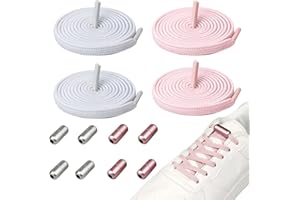 CUTEFLY 4 pary płaskich sznurowadeł bez wiązania, sznurówki do butów, sznurówki, elastyczne, płaskie, z systemem szybkiego sznurowania, zapasowe sznurowadła do sneakersów, butów sportowych (białe + różowe)