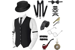IDYLLIC 18PCS 1920s Accessoire Homme Kit,Great Gatsby Gangster Costume des Années 1920,Années 1920 Hommes Déguisements Accessoires,Vintage Flapper Accessoires de Vêtements,Cosplay de Carnaval d'Halloween