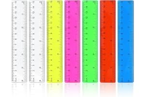 LWMLWM Lot de 7 Règle en Plastique, Règle Droite Échelle Double de 6 IN / 15 CM, Règle Transparente Colorée pour L'école, Bureau, Maison