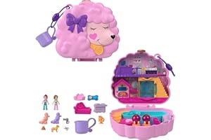Polly Pocket Salonik piękności pudelka Zestaw kompaktowy z lalkami, zabawą w wodzie i 2 elementami zmieniającymi kolor, HKV35