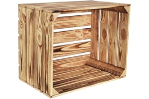CHICCIE 2 Set Geflammte Holzkiste Kuno - 50 x 40 x 30cm Obstkiste Weinkisten Holz Kisten Apfelkisten Obstkiste Gebrannt
