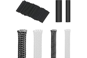 Boloest Lot de 4 rouleaux de fil de câble tressé extensible en PET de 3 m - 10/20 mm - Protection pour audio, vidéo, équipement domestique, câble automobile (noir, blanc)