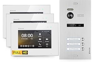 Balter EVO-HD Video Türsprechanlage, Video Türklingel mit Kamera, 3 familienhaus Klingel, 7 Zoll HD Monitor, Full HD-Kamera, 2 Draht Bus, Gegensprechanlage mit 175° Weitwinkel-Kamera