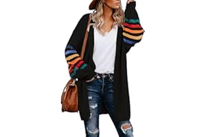 AlvaQ Women's Cardigans Long Sleeve Open Front Rainbow Striped Color Block Loose Casual Womens Oversized Cardigan Ladies Long Lightweight Knit Outwear Coat Jacket Sweaters S-XXL