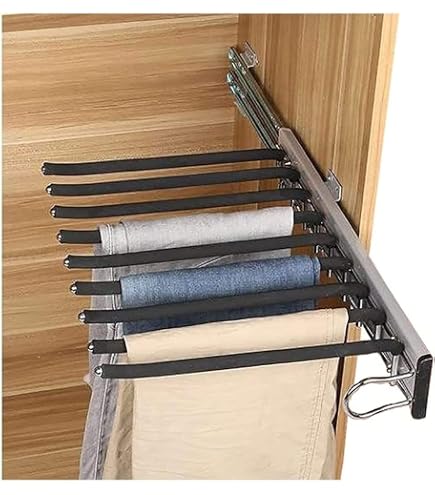 Hettich Amari 200 Supporto Estraibile Per Pantaloni 9132919 - Larghezza Regolabile 800-900 Mm, Profilo Antiscivolo, Portata 30 Kg, Acciaio Argento - 3