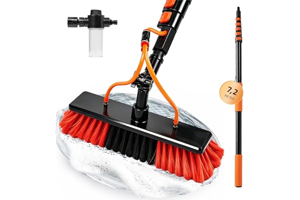XDOVET 7.2M Brosse Telescopique Toiture,Perche Nettoyage Toiture,Manche Telescopique 7m avec Raccord d'eau,Perche Telescopique Nettoyage Panneaux Solaires,Balai Brosse Telescopique