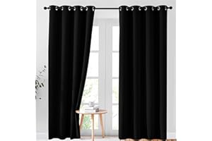 AR Ware Black Blackout Curtains - 2 Panels Drapes Eyelet Thermal Curtains for Living Room and Bedroom - Energy Saving - Soundproof lightweight curtains (46 x 90 inches)