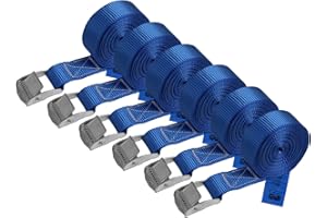 BB SPORT Correa de Amarre cinturón de Amarre con Hebilla - Azul - 1m 2,5m 4m 6m - Diferentes cantidades Resistente a 250 kg DIN EN 12195-2, 6 Piezas 2.5 cm x 4 m