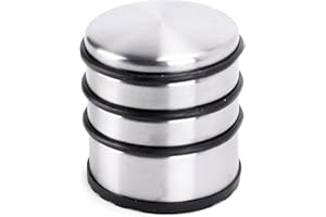 Oxid7® Butoir de porte en acier inoxydable brossé mat ⌀ 8,7cm, hauteur: 8cm | Butoir de porte massif 1,1 kg aussi pour portes lourdes | 3 anneaux en caoutchouc de haute qualité comme protection