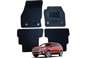 Fully Tailored Car Mats for Ford Kuga MK2 2013-2018, Set of 4 Floor Mats, Black with Black Trim with 4 Safety Clips by Connected Essentials