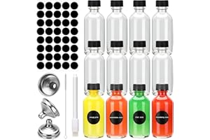 GOWKEEY 12 Mini Bouteille Verre 60ml, Bouteilles Miniatures Réutilisables avec Bouchons Noirs et Entonnoir, Petite Bouteille en Verre Vide, Mignonette Vide Pour Huiles Essentielles, Shots de Gingembre et Plus