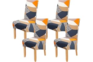 Jaotto Set of 4 Stretch Chair Covers, XL Chair Covers, Washable, Elastic, Stretch Chair Protector, Large Chair Covers for Chair, Dining Room, Hotel, Banquet (Geometry, Set of 4)