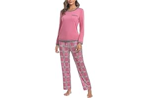 Marvmys Damska piżama zimowa długa piżama damski okrągły dekolt ciepłe 2-częściowe zestawy piżamy damskie zimowe długie rękawy miękkie spodnie piżamowe i spodnie piżamowe