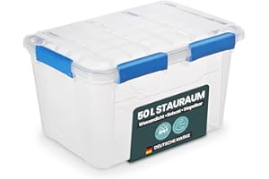 Kreher® Wasserdichte Aufbewahrungsbox mit Deckel und Silikondichtung (IP67). Aus robustem Kunststoff in verschiedenen Größen. Ideal für feuchte Räume, Keller, Garage, Camping uvm. (2, 50 Liter)