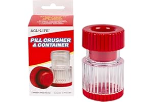 Acu-Life Pill Crusher and Grinder | Crushes Pills, Vitamins, Tablets | Stainless Steel Blade | Includes Storage Container | Transparent/Red