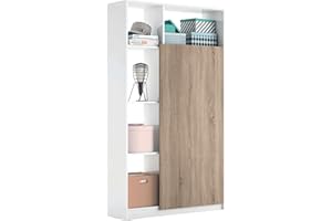 Abitti Mueble para Entrada Recibidor Neo Estilo Moderno Alto en Color Blanco Mate y Roble 100 cm