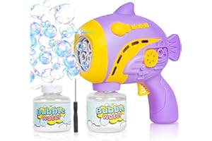 JHPPTCOCO Bubble Machine,Bubble Guns for Kids with Big 5 Hole/LED Light/Music/125ml Solution/360° Leak-Proof Design,10000+ Bubbles Per Minute,Fish Bubble Makers Toy for Wedding,Easter,Boys Girls Birthday Gift