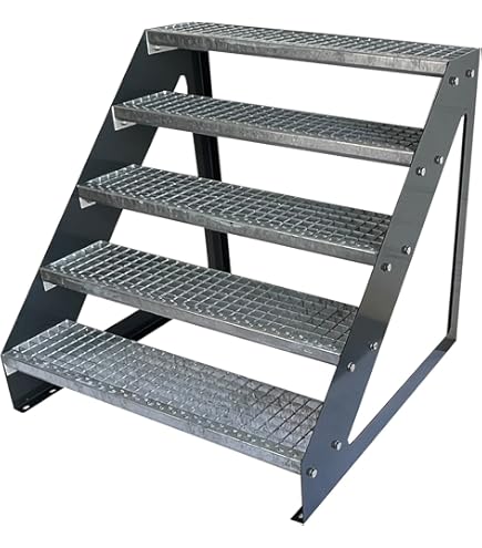 Kaminbau Mierzwa Escalier En Acier De Qualité Supérieure - Joues Anthracite RAL 7016/8 - Marches Galvanisées (largeur 1200 Mm) (hauteur 152 Cm) - Résistant Aux Intempéries